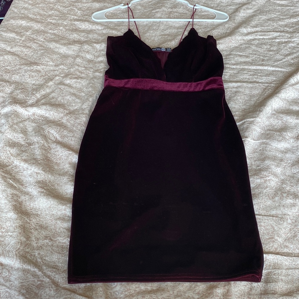 Maroon velvet mini dress
